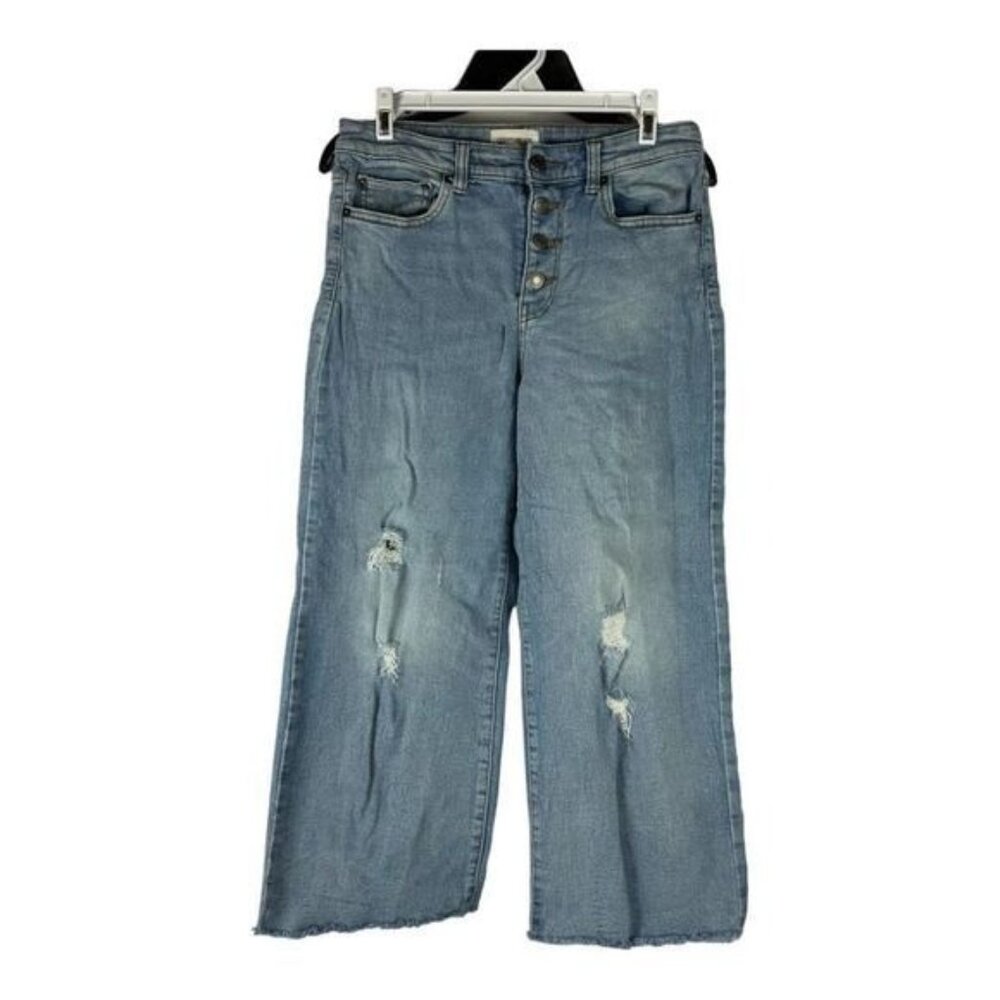 Goodthreads Womens Distressed Wide-Leg Jeans Size 27 Light Wash Frayed Hem